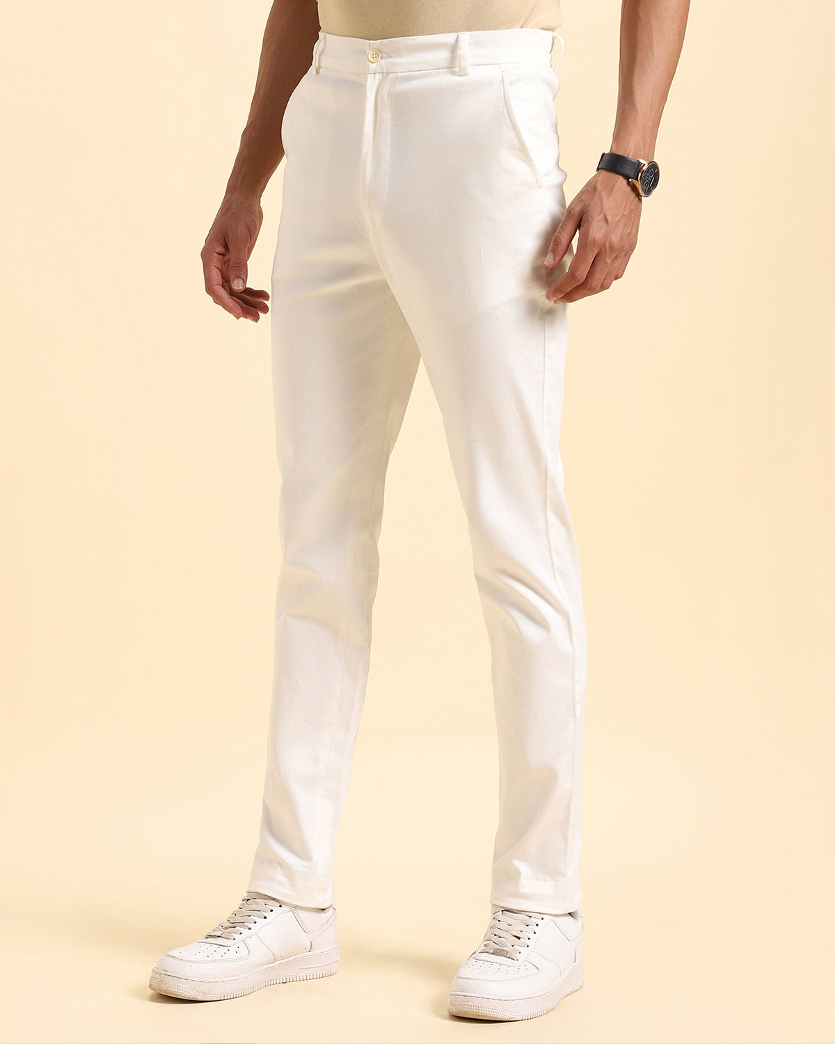 White Stretchable Organic Cotton Pants
