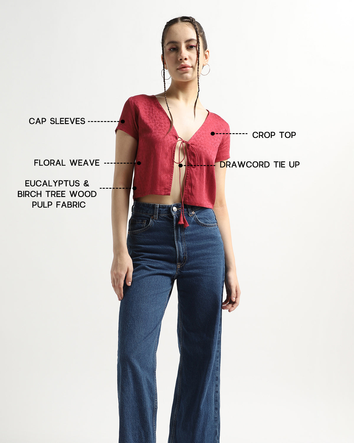 Sustainable Chic Red Cap Sleeves String Tie-Up Top