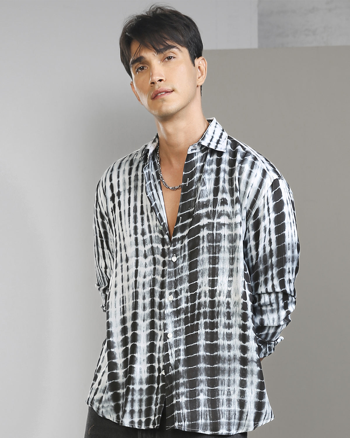 Black And White Tencel Shibori Tye Dye Oversized Shirt