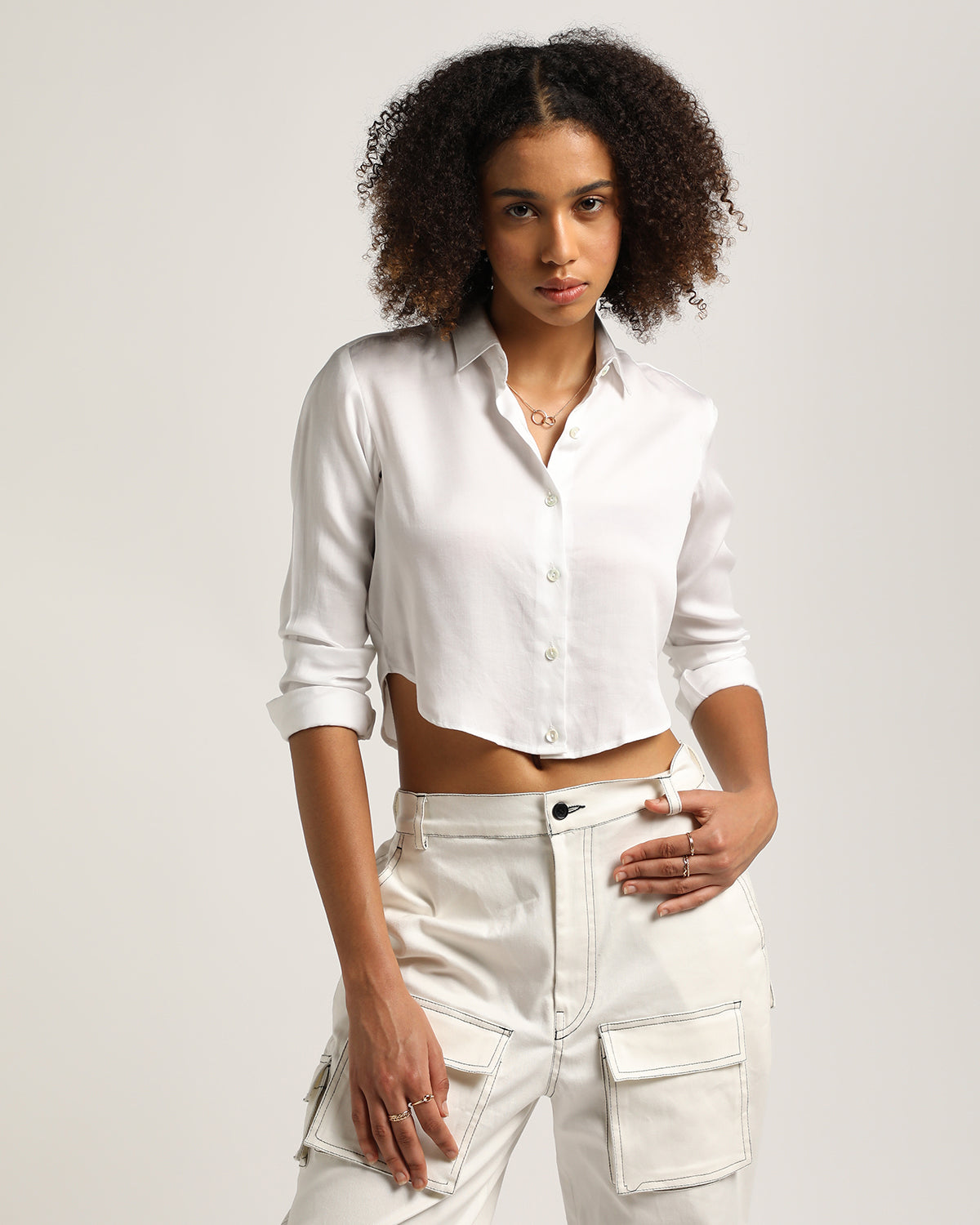Sustainable Full-Sleeves U-Crop Tencel Shirt - White