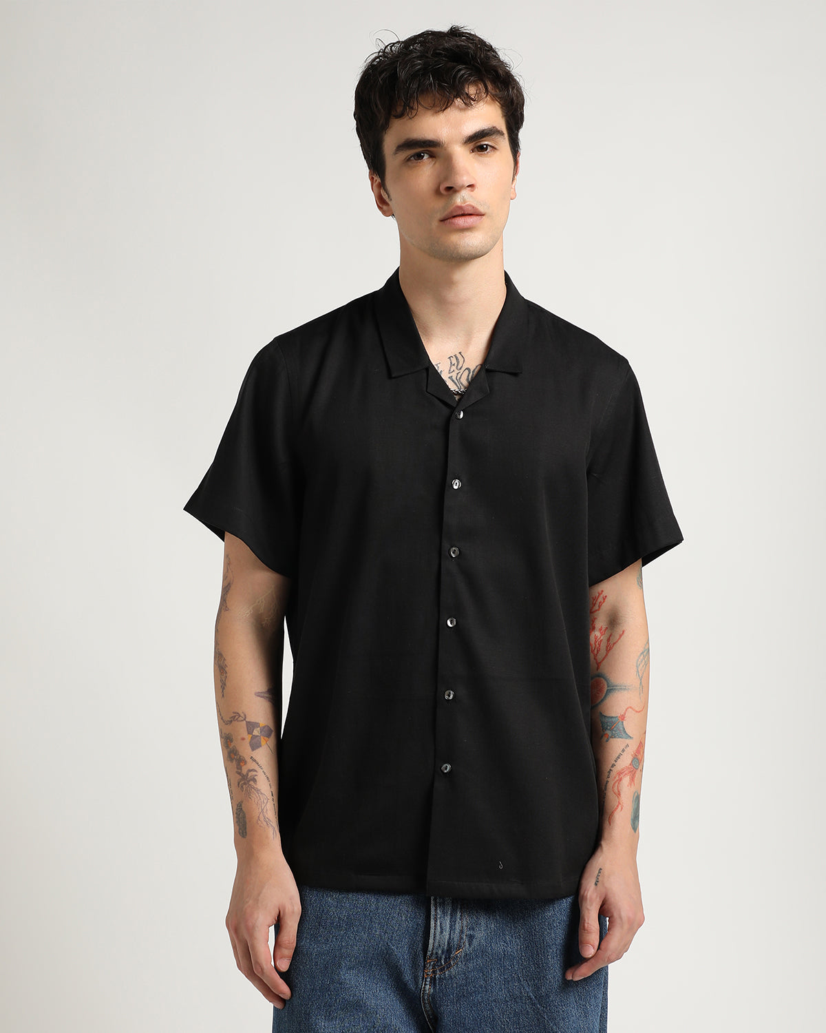 Mindful Black Tencel Baggy Fit Cuban Shirt