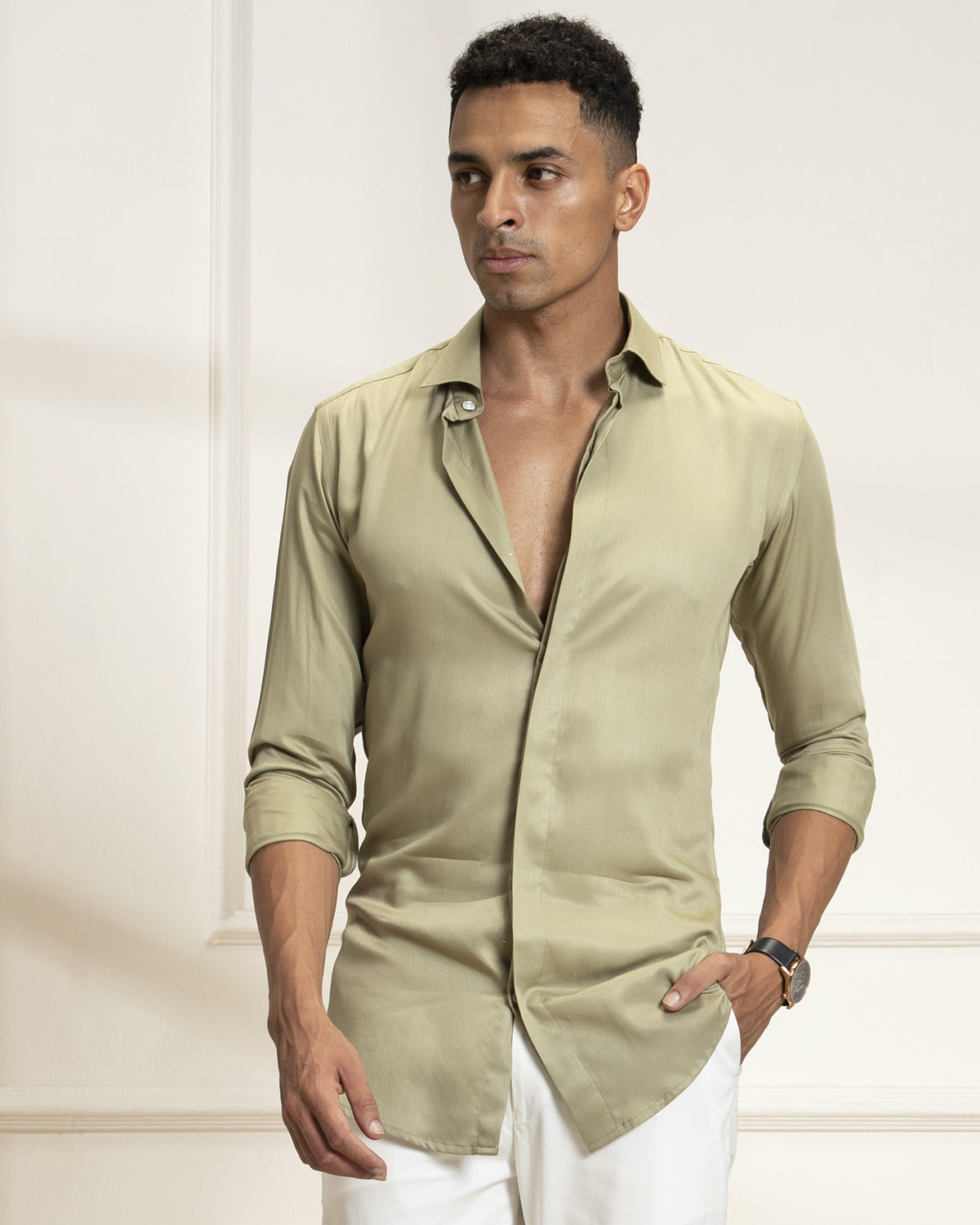 Sustainable Soft Green Concealed Placket Tencel Shirt