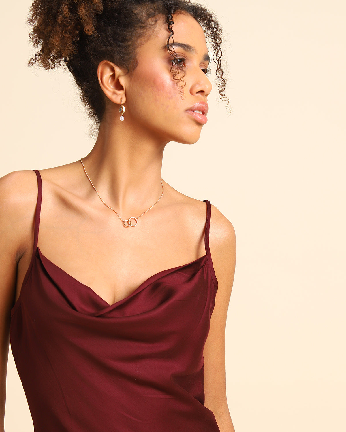 Self Love : Conscious And Sustainable Cowl Neck Tencel Dress In Maroon