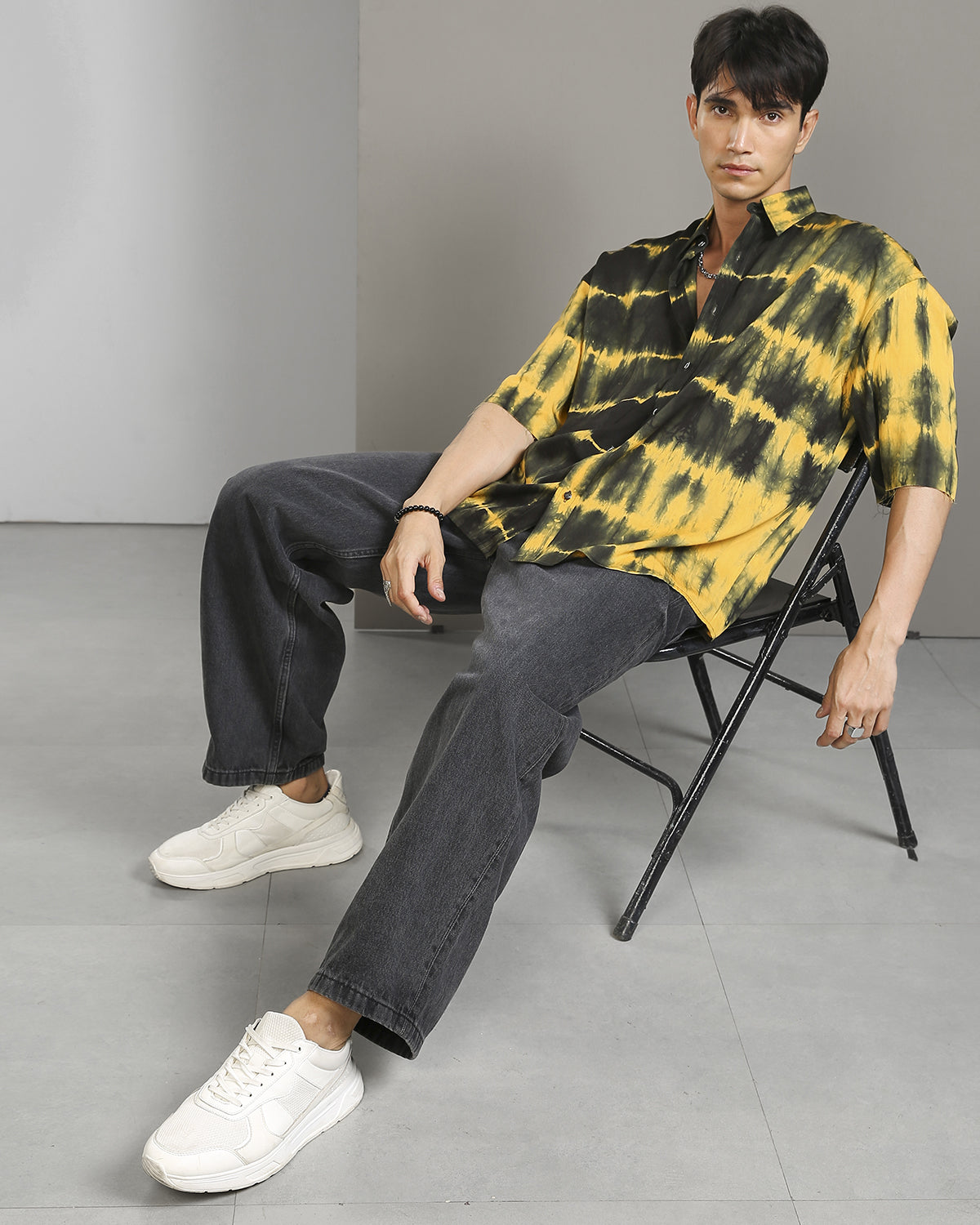 Hand Dyed Black And Yellow Oversized Drop Shoulder Shirt