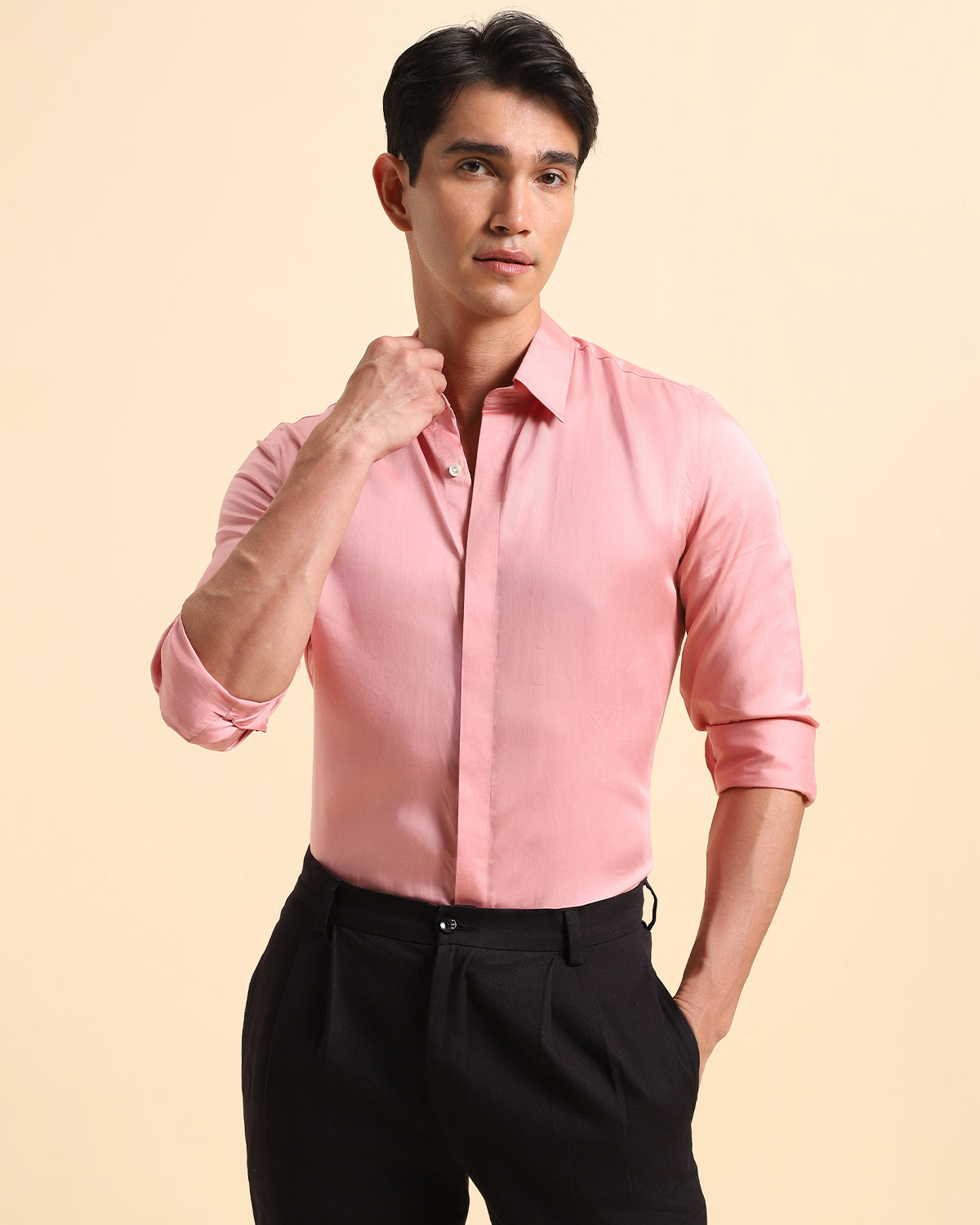 Pink Concealed Conscious Luxury Satin Shirt
