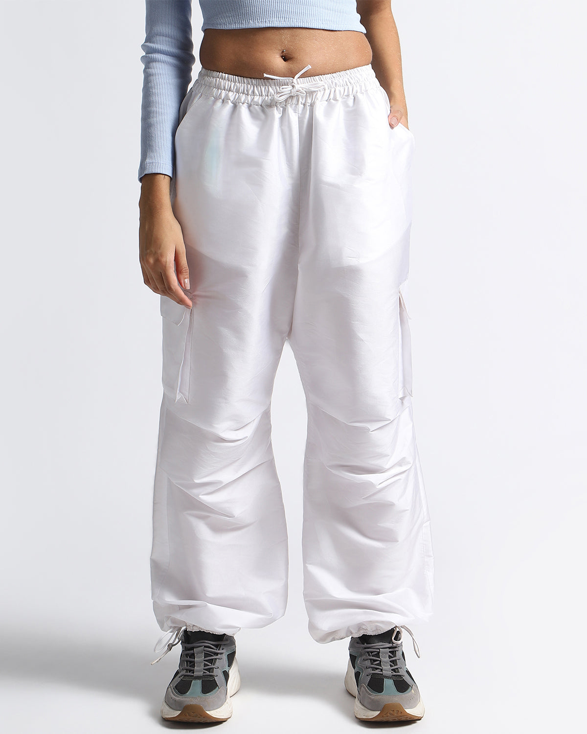 Recycled Parachute Cargo Pants-White
