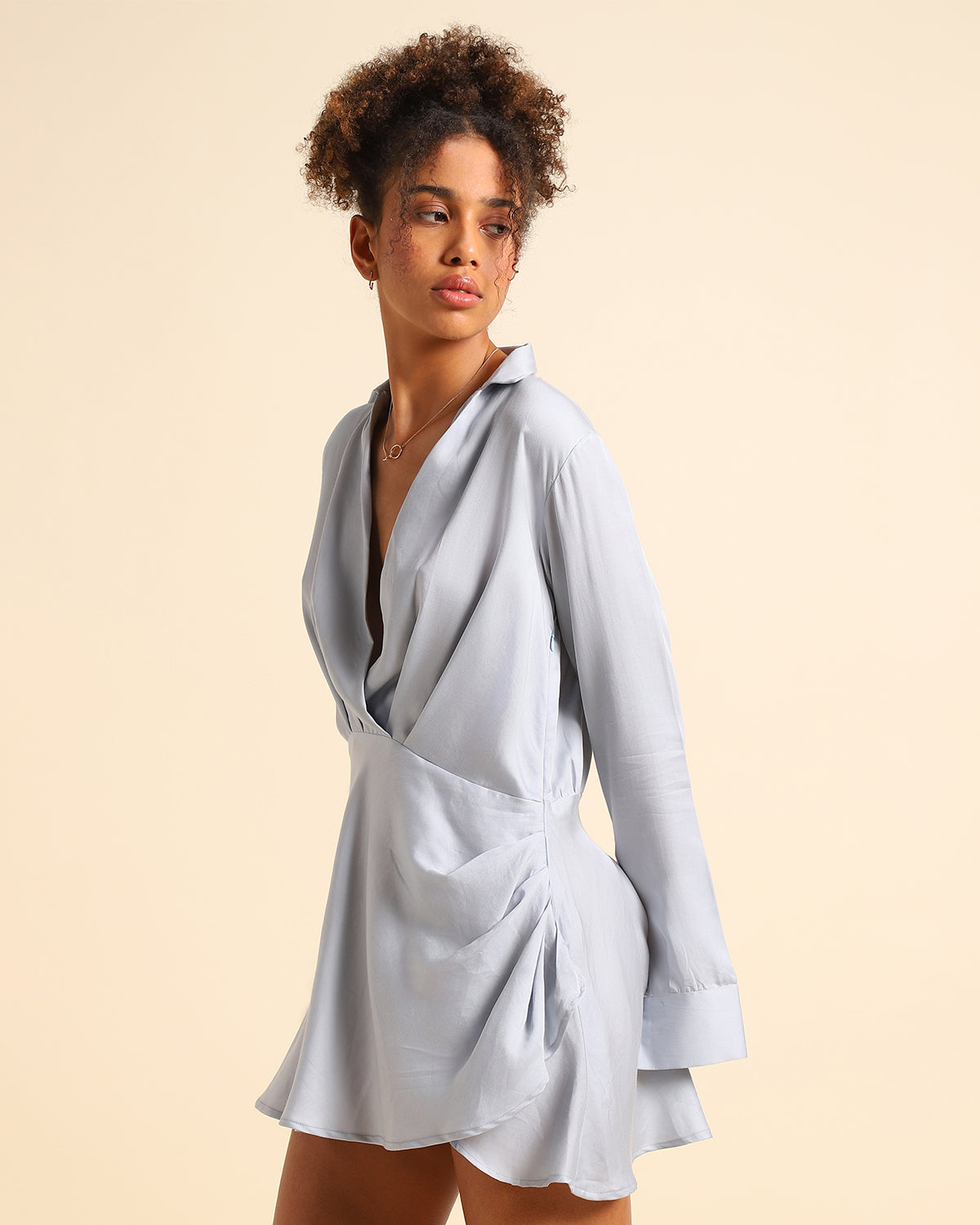 Wrapped In Love : Organic Tencel Front Open Collar Dress In Blue