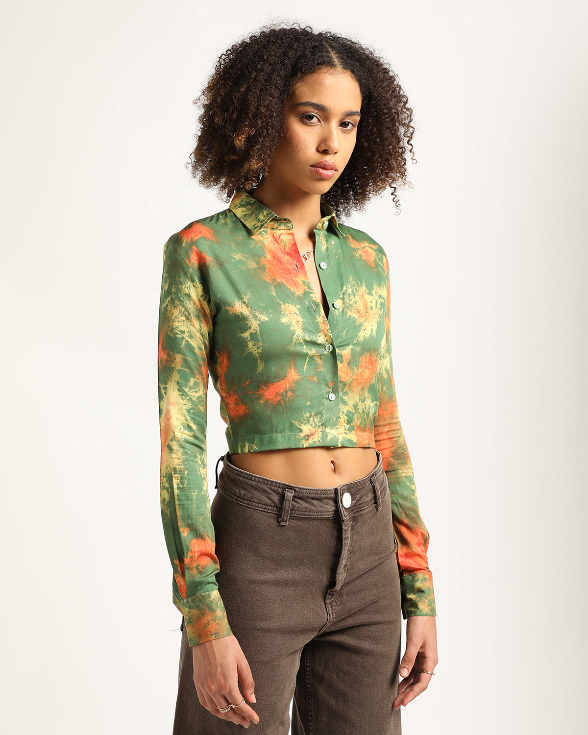 Non-Toxic Green Marble Full Sleeve Crop Top