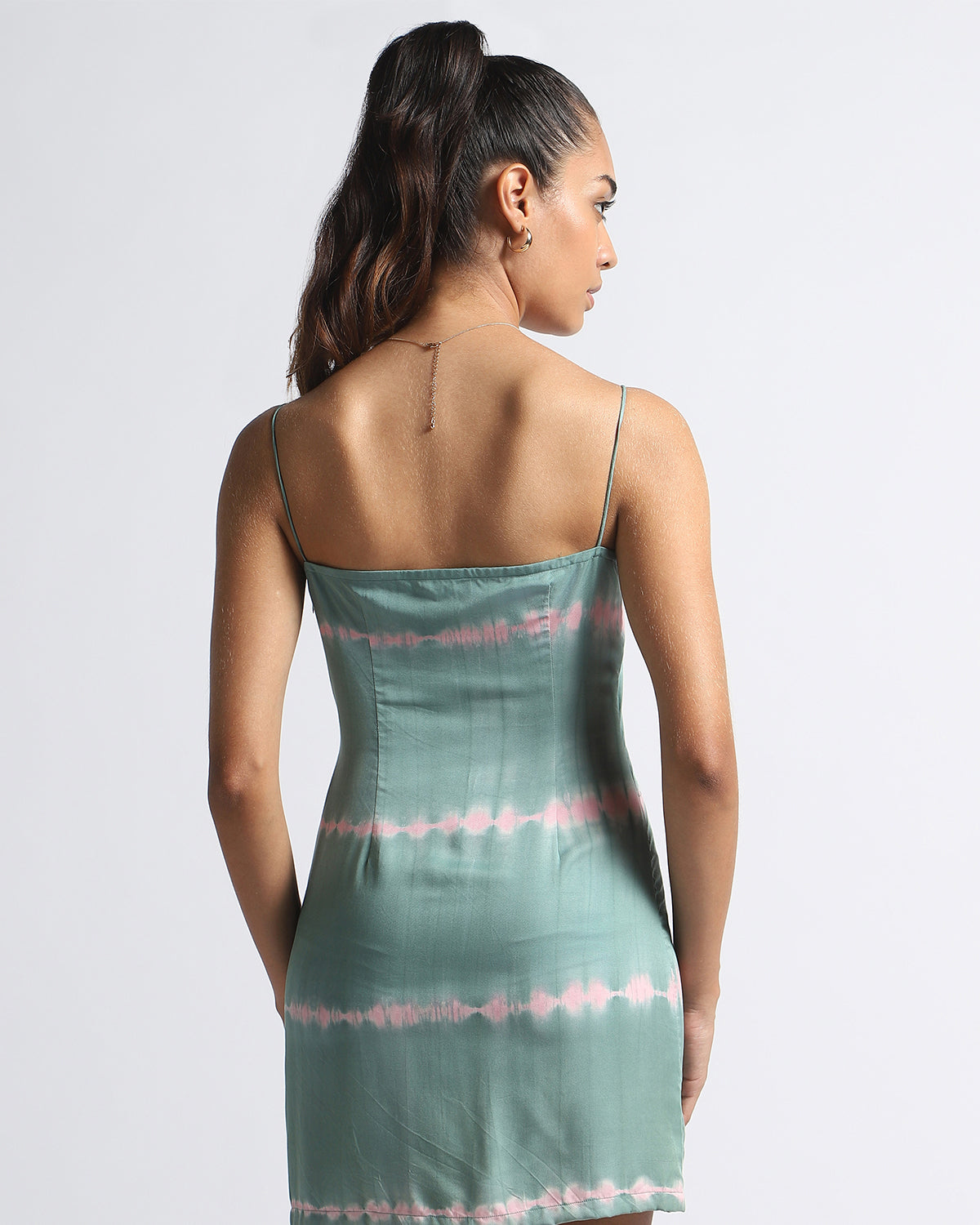 Lotus Vibration: Tie And Dye Sustainable Slip Dress In Green And Pink