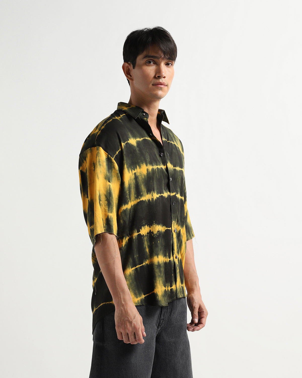 Hand Dyed Black And Yellow Oversized Drop Shoulder Shirt