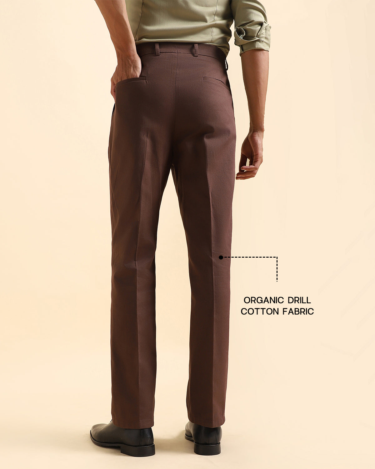 Brown Flex Waist Organic Cotton Pleated Trousers
