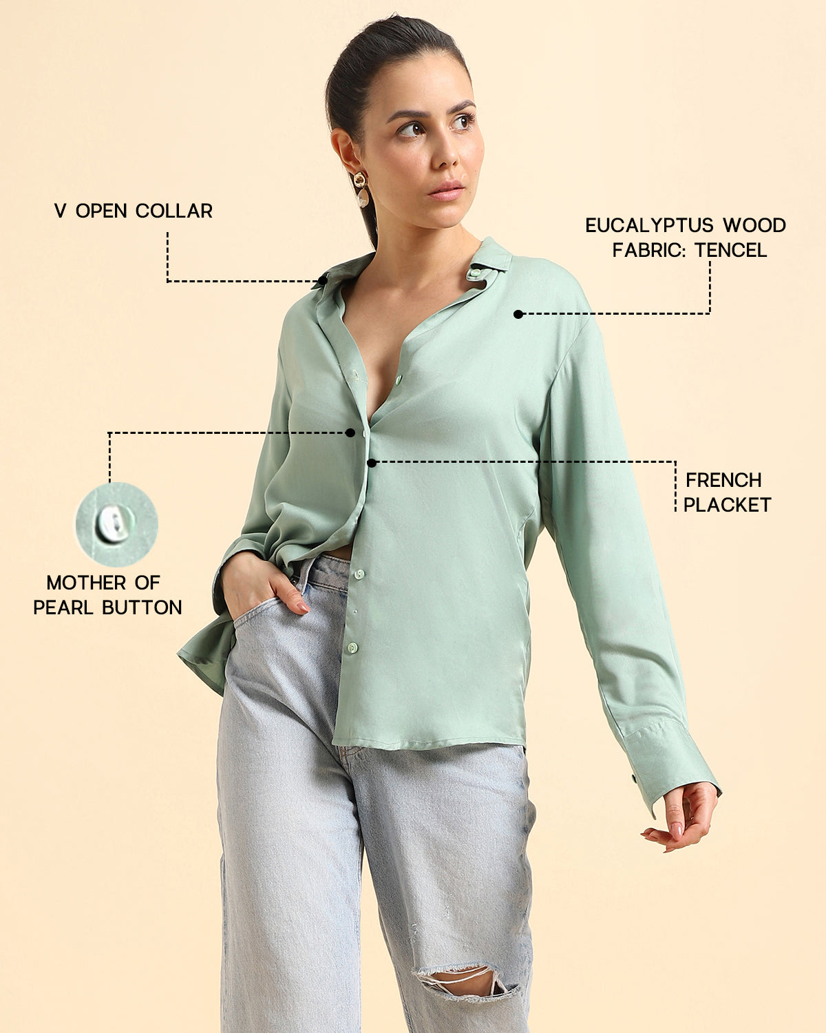 Eco- Friendly Flowing Tencel Shirt -  Mint Green