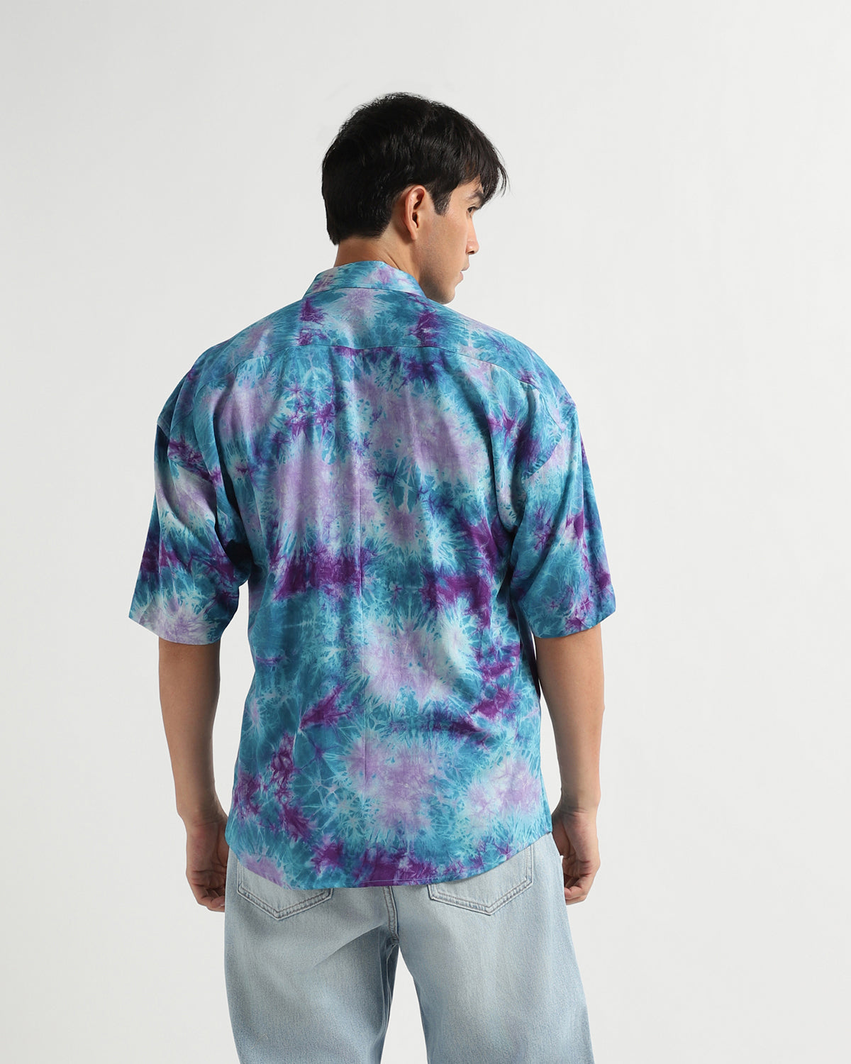 Blue And Purple Marble Tye Dye Baggy Drop Shoulder Shirt
