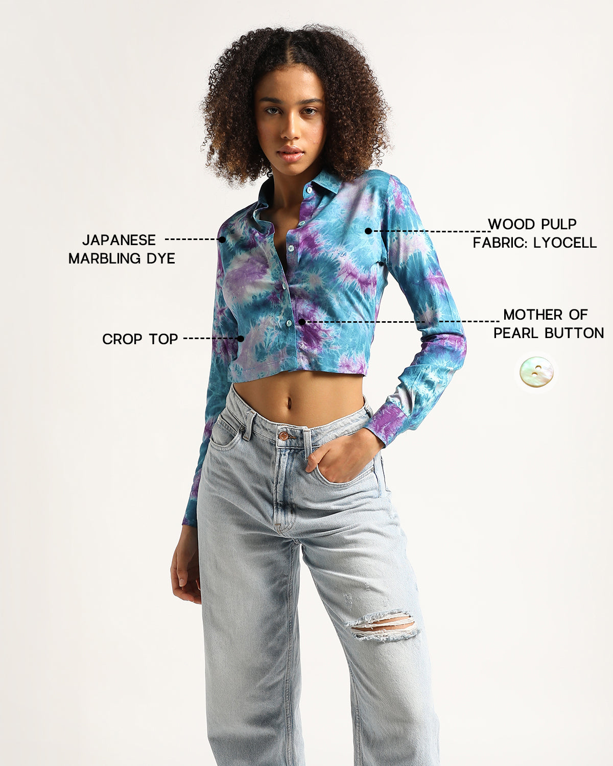 Non-Toxic Blue Marble Full Sleeve Crop Top