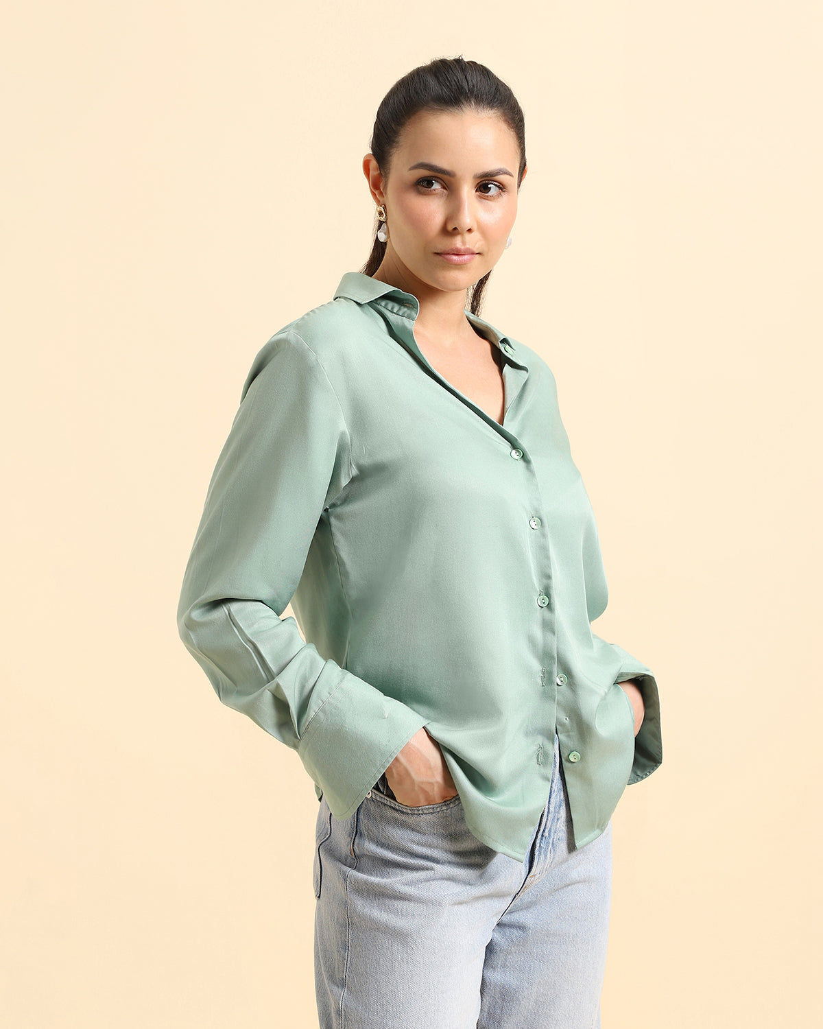 Eco- Friendly Flowing Tencel Shirt -  Mint Green