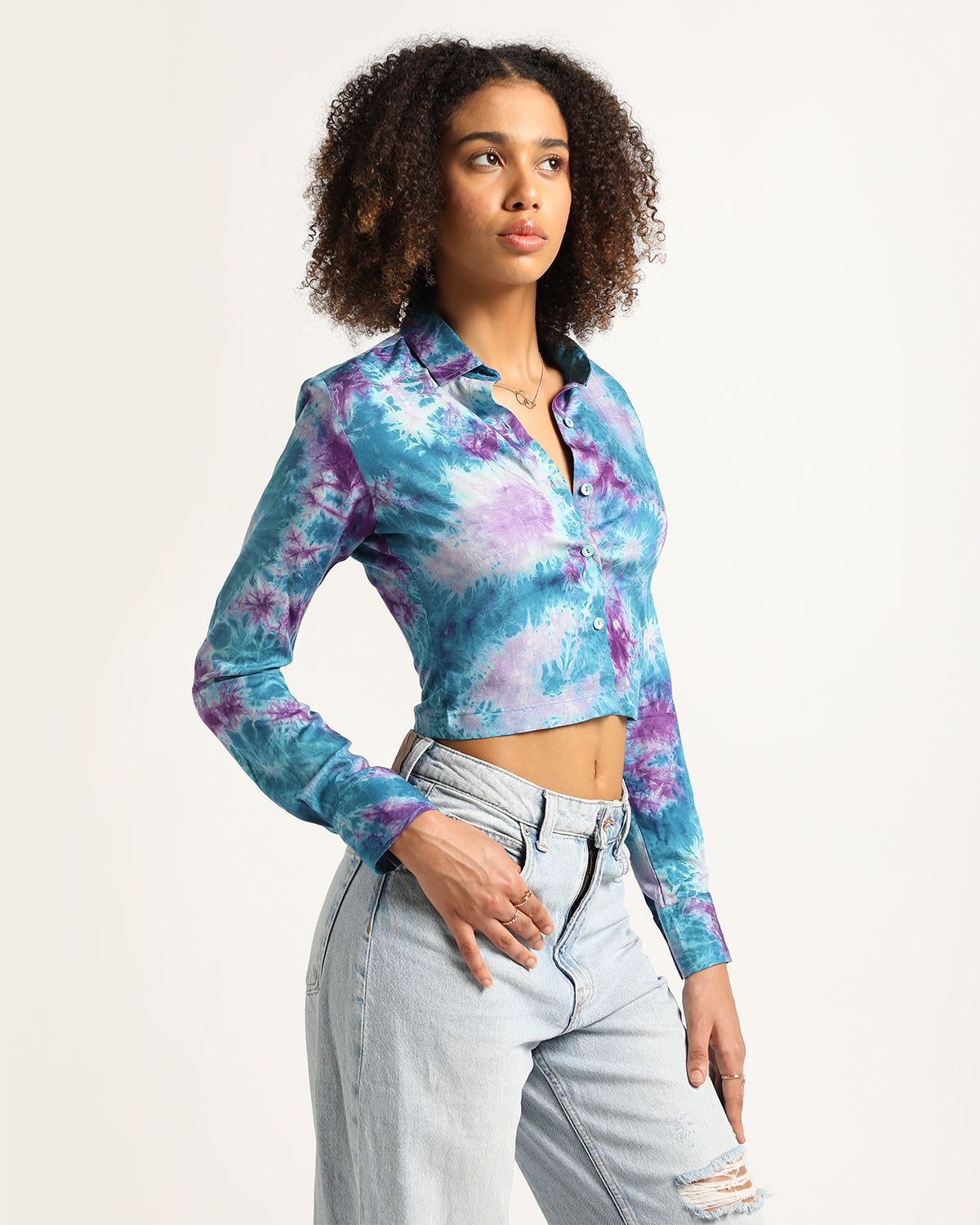 Non-Toxic Blue Marble Full Sleeve Crop Top