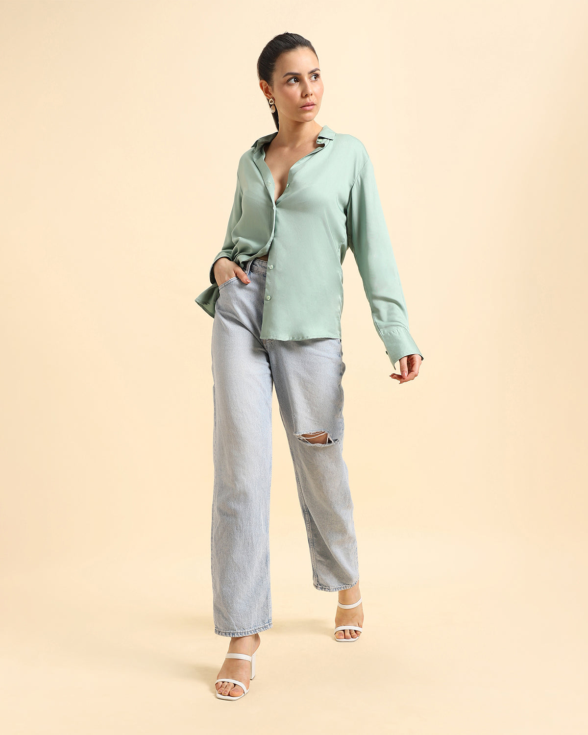 Eco- Friendly Flowing Tencel Shirt -  Mint Green