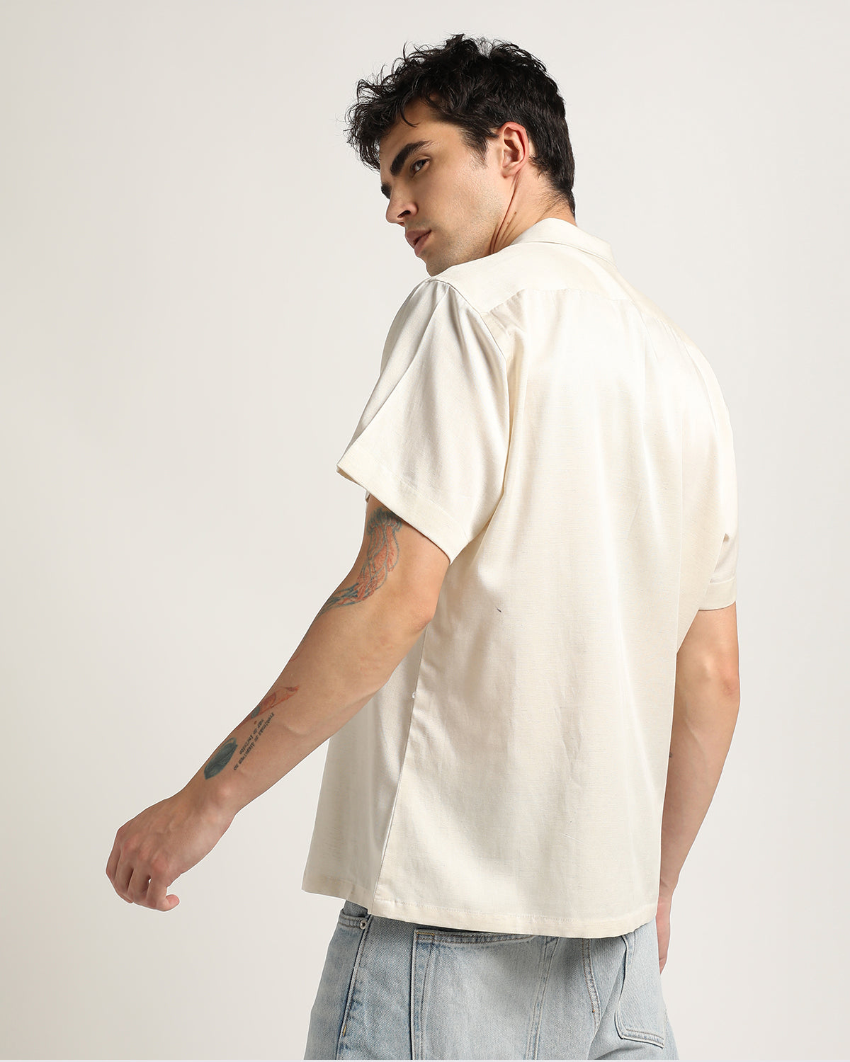 Organic Off-White Half Sleeve Baggy Cuban Shirt