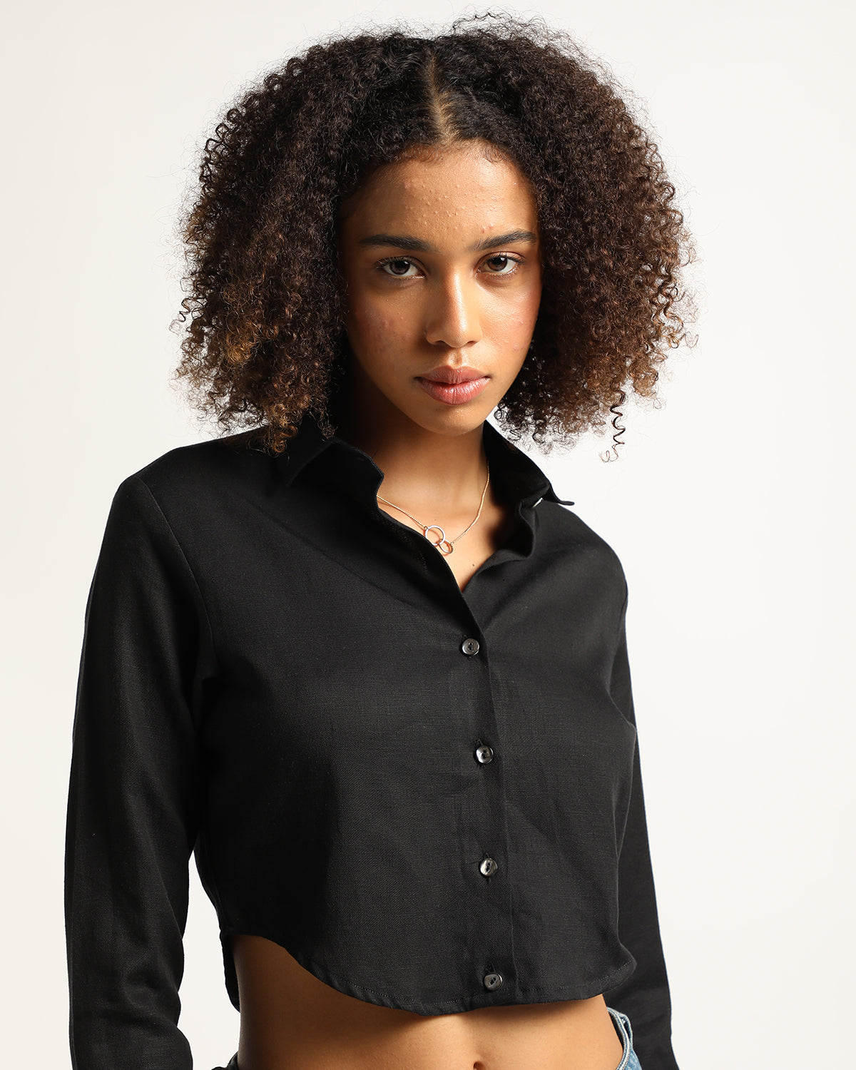 Sustainable Full-Sleeves U-Crop Tencel Shirt - Black