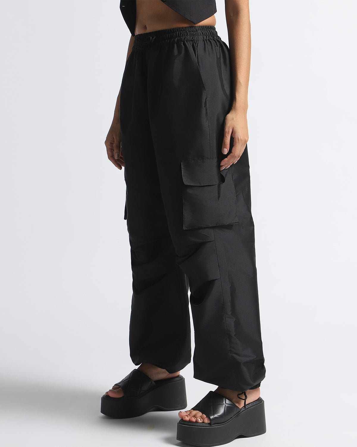 Recycled  Parachute Cargo Pants-Black