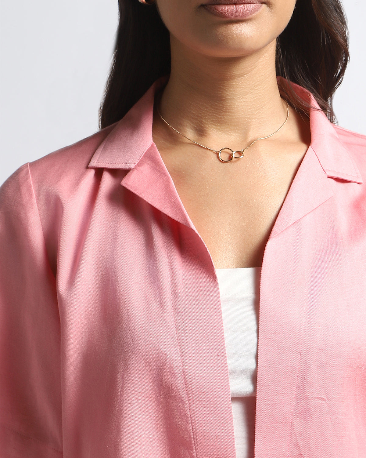Conscious Cuban Collar Cropped Over Shirt- Pink