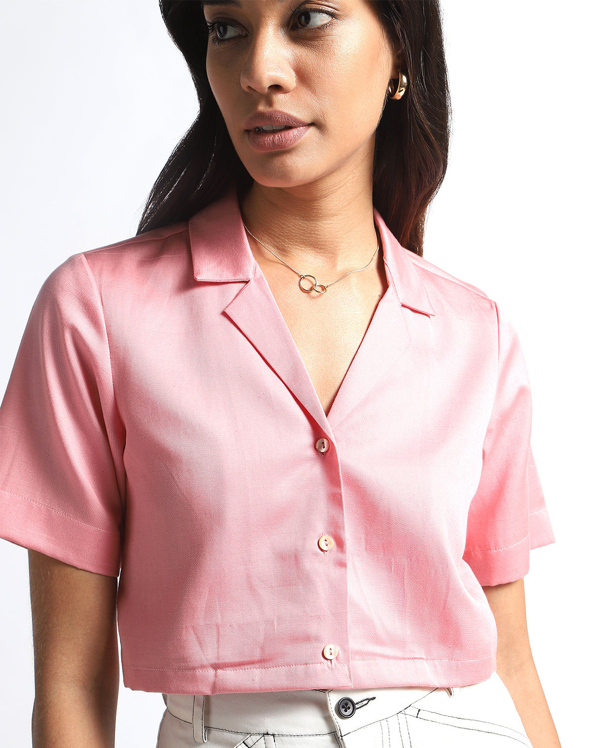 Biodegradable  Cuban Collar Crop Top - Pink