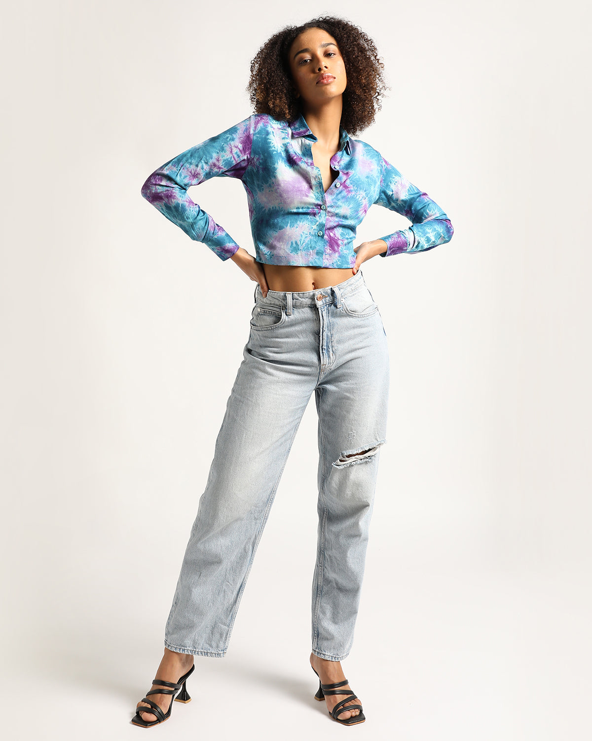 Non-Toxic Blue Marble Full Sleeve Crop Top