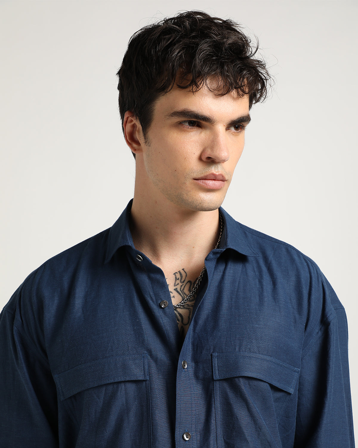 ORGANIC BLUE OVER-SIZED DOUBLE POCKET OVER SHIRT