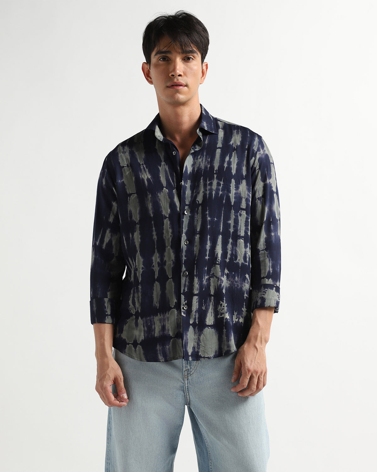 Blue Gray Sustainable Japanese Shibori Tye Dye Shirt