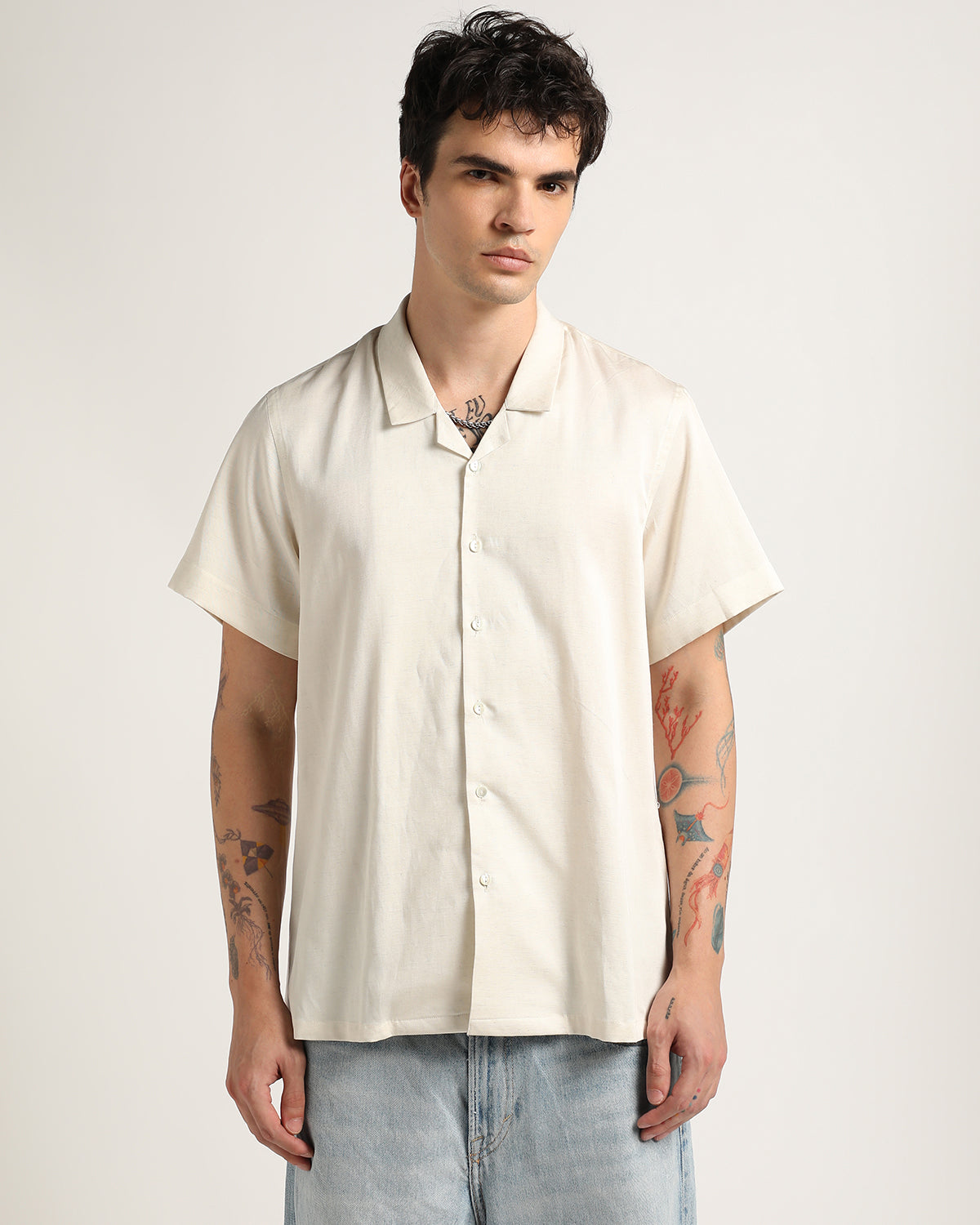 Organic Off-White Half Sleeve Baggy Cuban Shirt