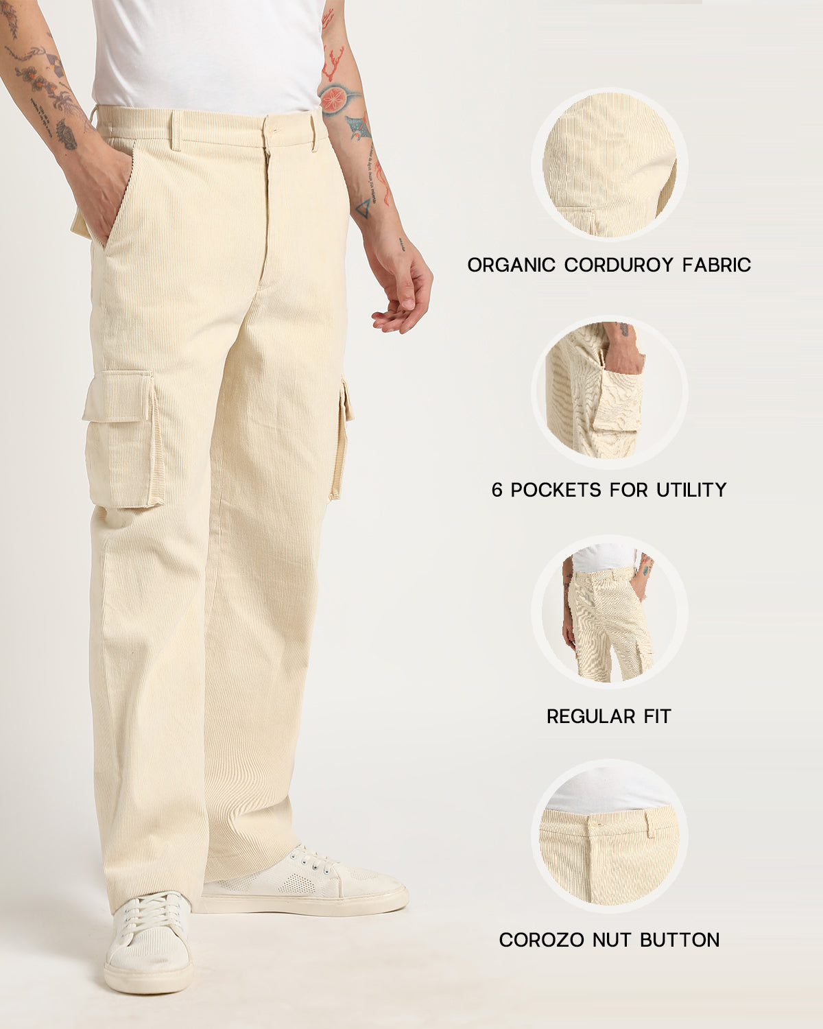 Organic Beige Undyed RDF Cargo Pants