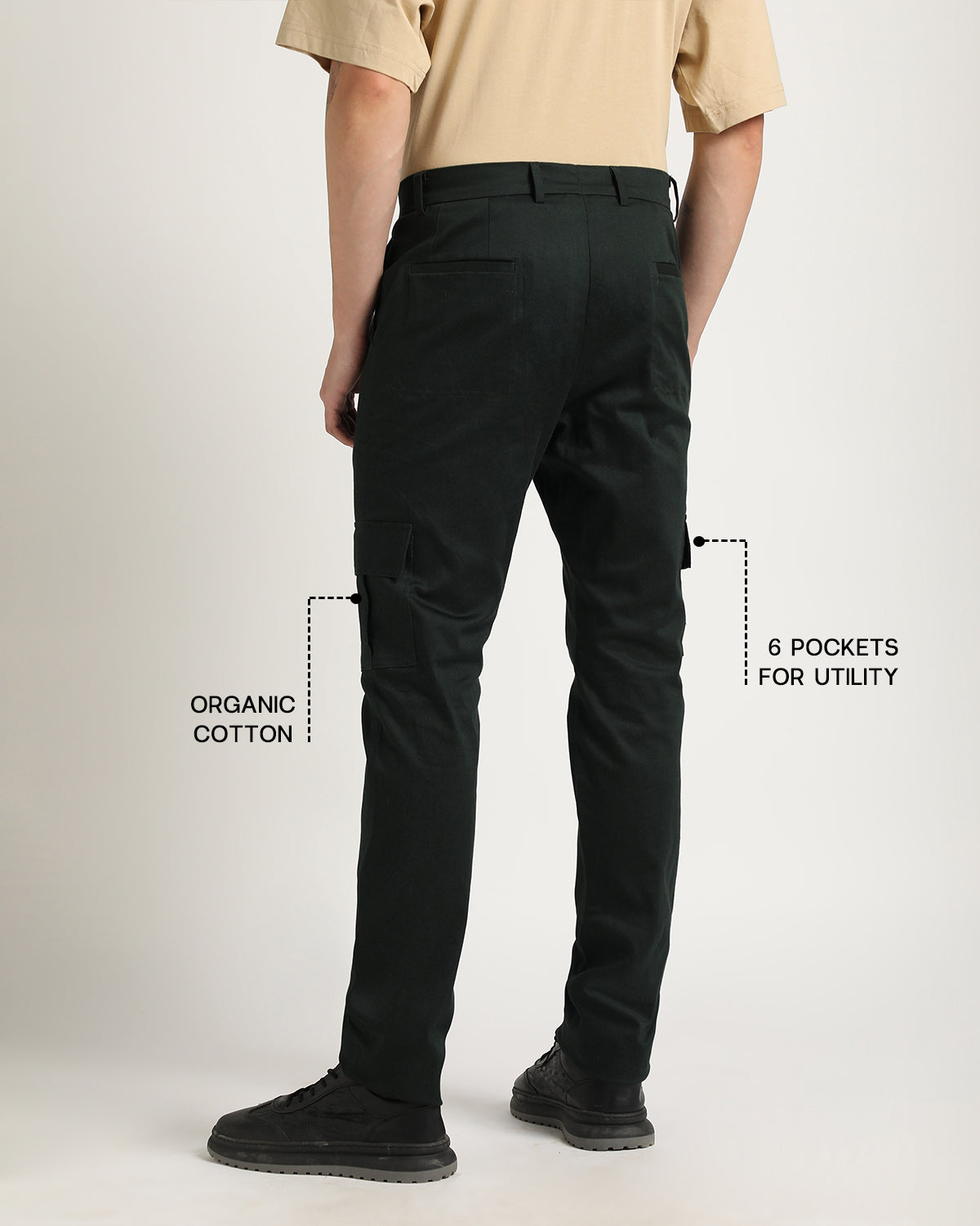 Organic Dark Green Slim Fit Stretchable Cargo Pants