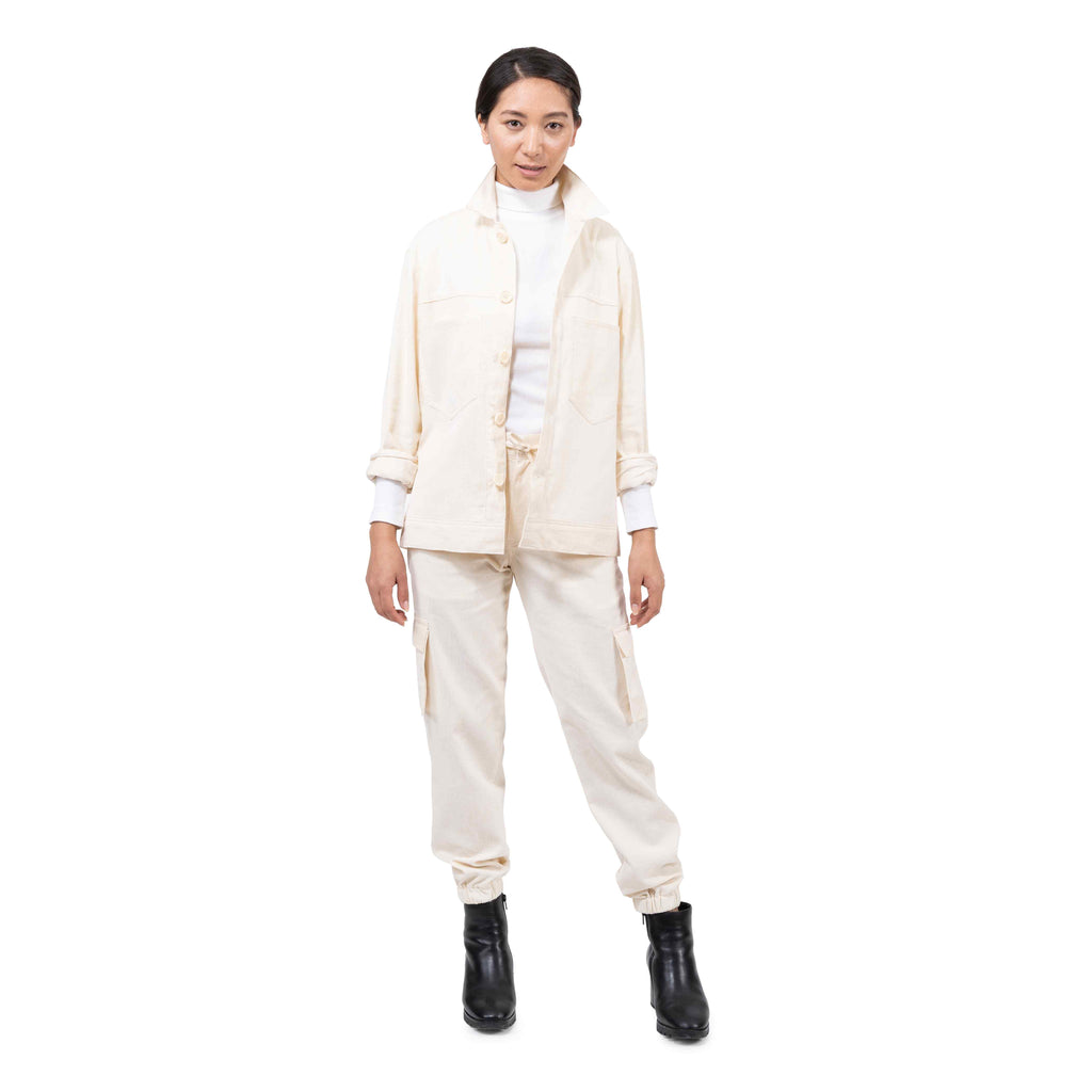 Cream Casual Jacket With Front Pockets