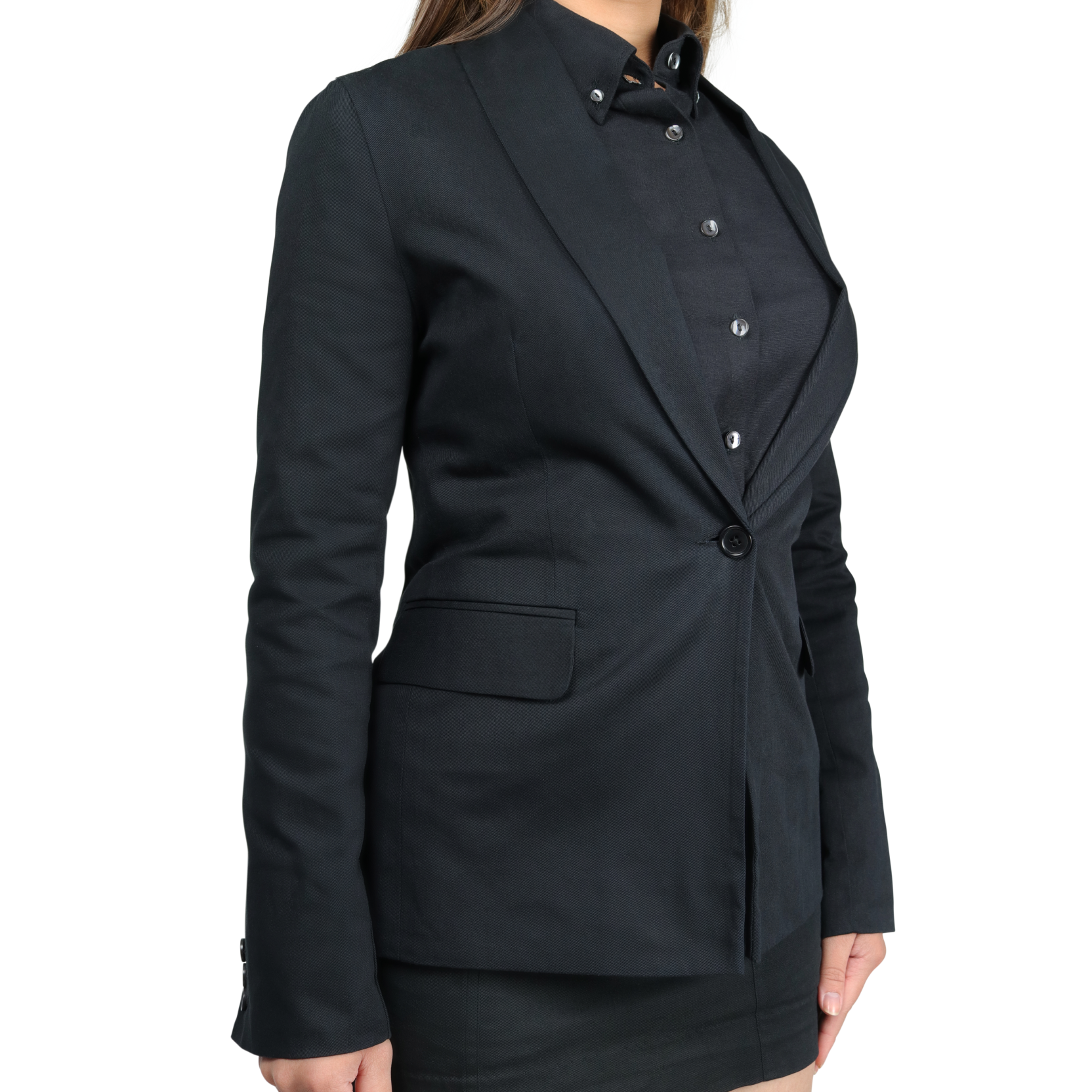 Black Sustainable  Shawl Collar Long Blazer